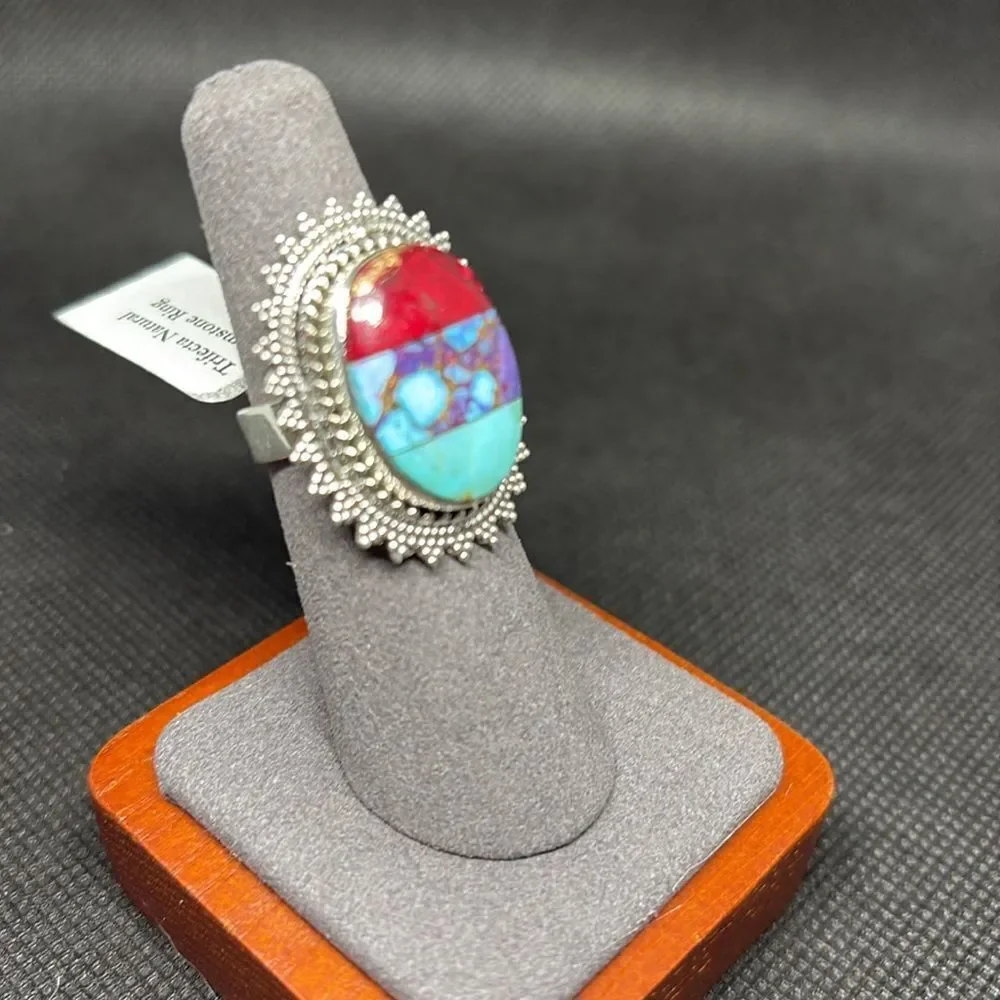 NWT Turquoise and Red Dahlia 925 Sterling Silver Trifecta Ring size 6
